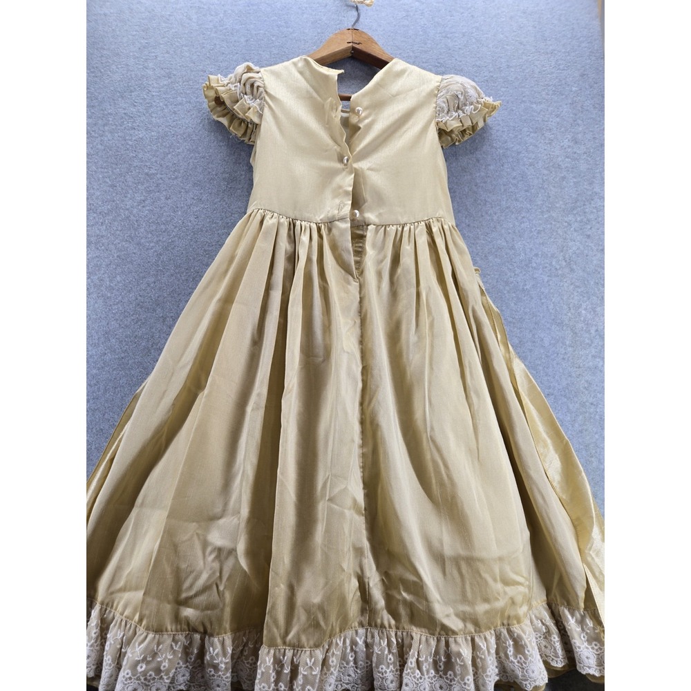 Vintage Style Victorian Girl Gold Doll Dress Embroidered Fabric Orchid 8 - Picture 5 of 8